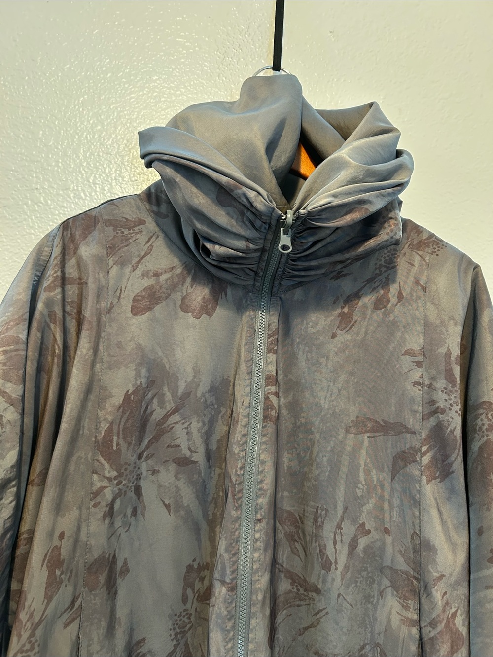 Mycra Pac Gray Floral-Print High-Collar Windbreaker